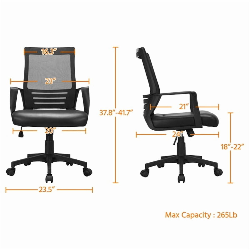 Yaheetech Swivel Mesh Office Chair with Leather Padded Seat and Armrests, Black