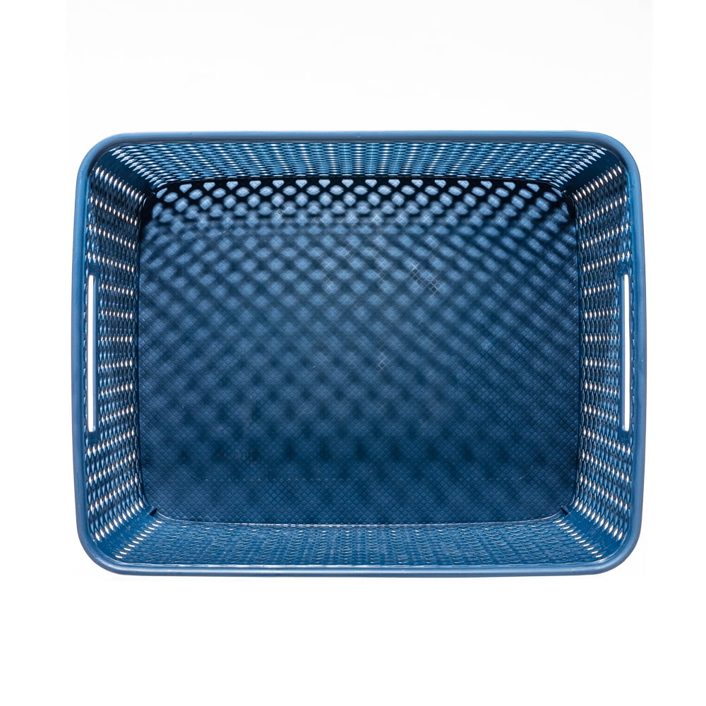 Mainstays Extra Large Decorative Plastic Storage Basket W/Lid, Blue Cove