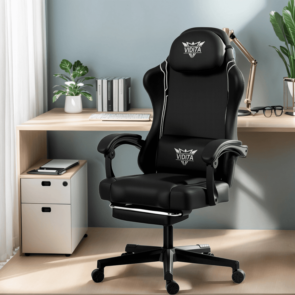 Alvantor Gaming Chair with Footrest & Massage, High Back PU Leather, Black/Blue/Red