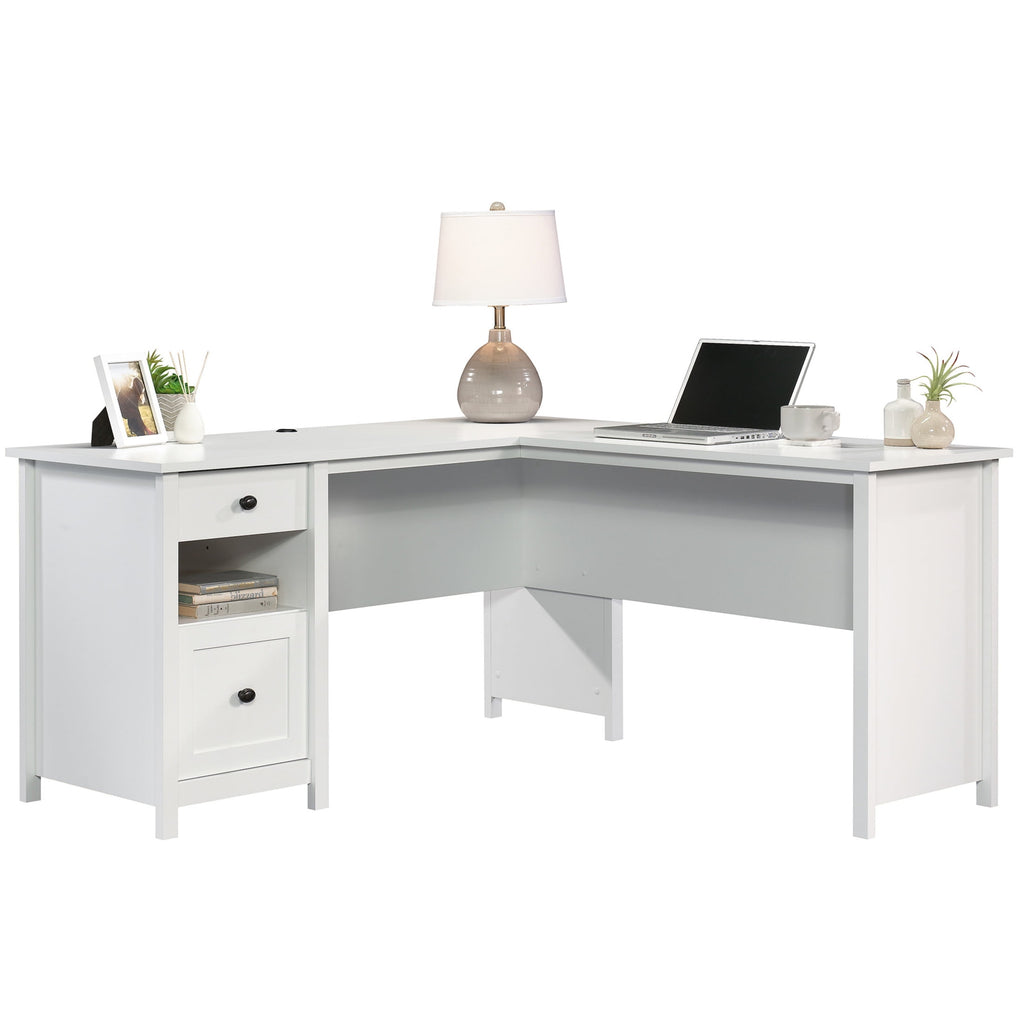 Sauder County Line L-Shaped Desk with File Drawer, Soft White Finish