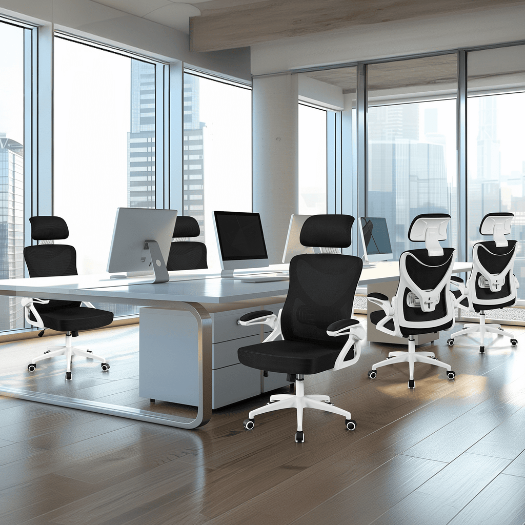 Alden Design High Back Ergonomic Mesh Office Chair with Adjustable Padded Headrest, White/Black