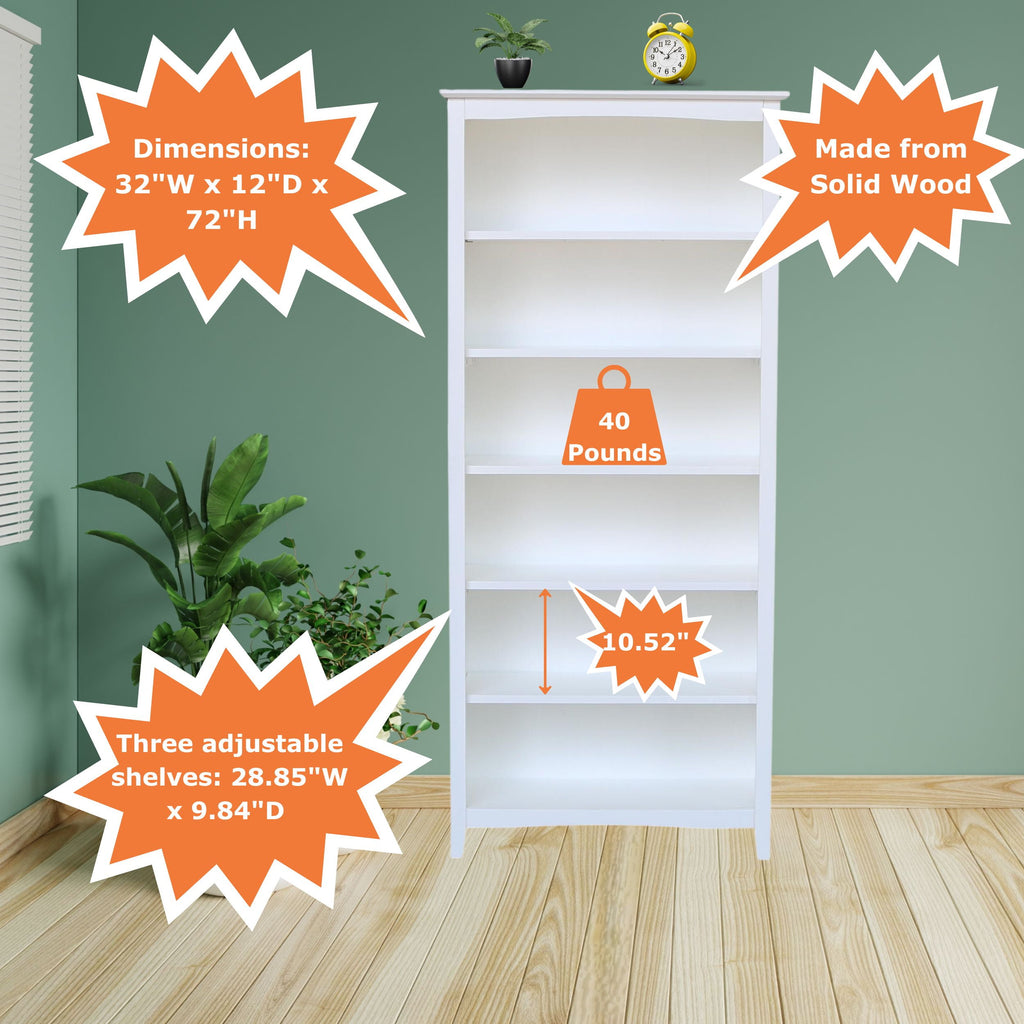 International Concepts Solid Wood Shaker Bookcase, 72 in H