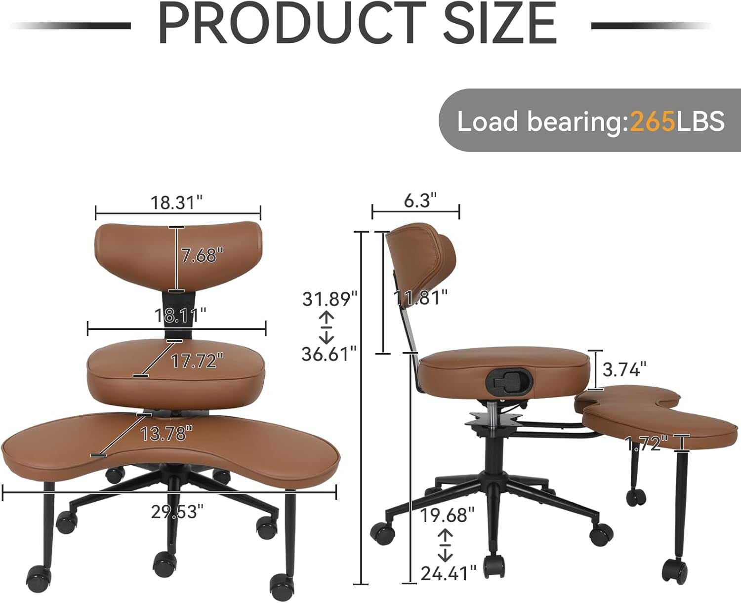 ELECWISH Meditation Chair, Criss Cross Chair with Wheels, ADHD Chair for Adults with Back Support, Kneeling Chair, Yoga Desk Chair, Brown