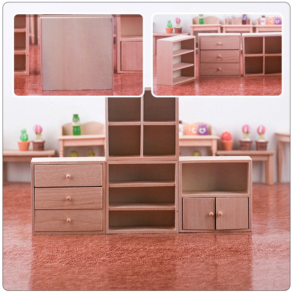 Mini Cabinet Decoration Storage Display Bookcase Wooden Holder Adornment Furniture Model