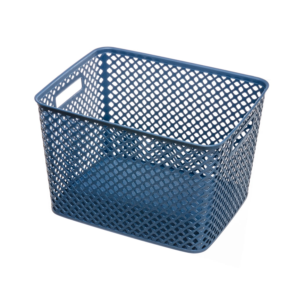 Mainstays Extra Large Decorative Plastic Storage Basket W/Lid, Blue Cove