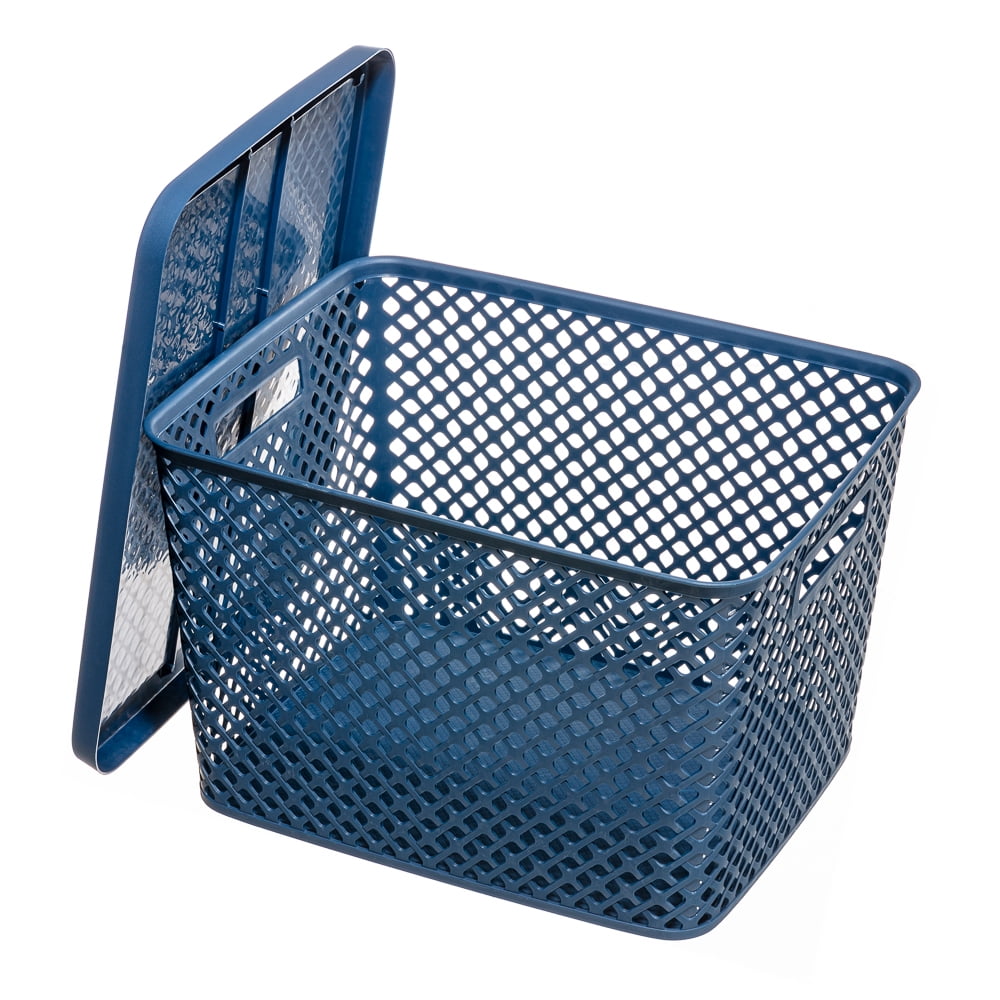 Mainstays Extra Large Decorative Plastic Storage Basket W/Lid, Blue Cove