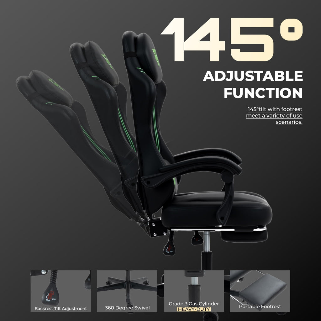 Alvantor Gaming Chair with Footrest & Massage, High Back PU Leather, Black/Blue/Red