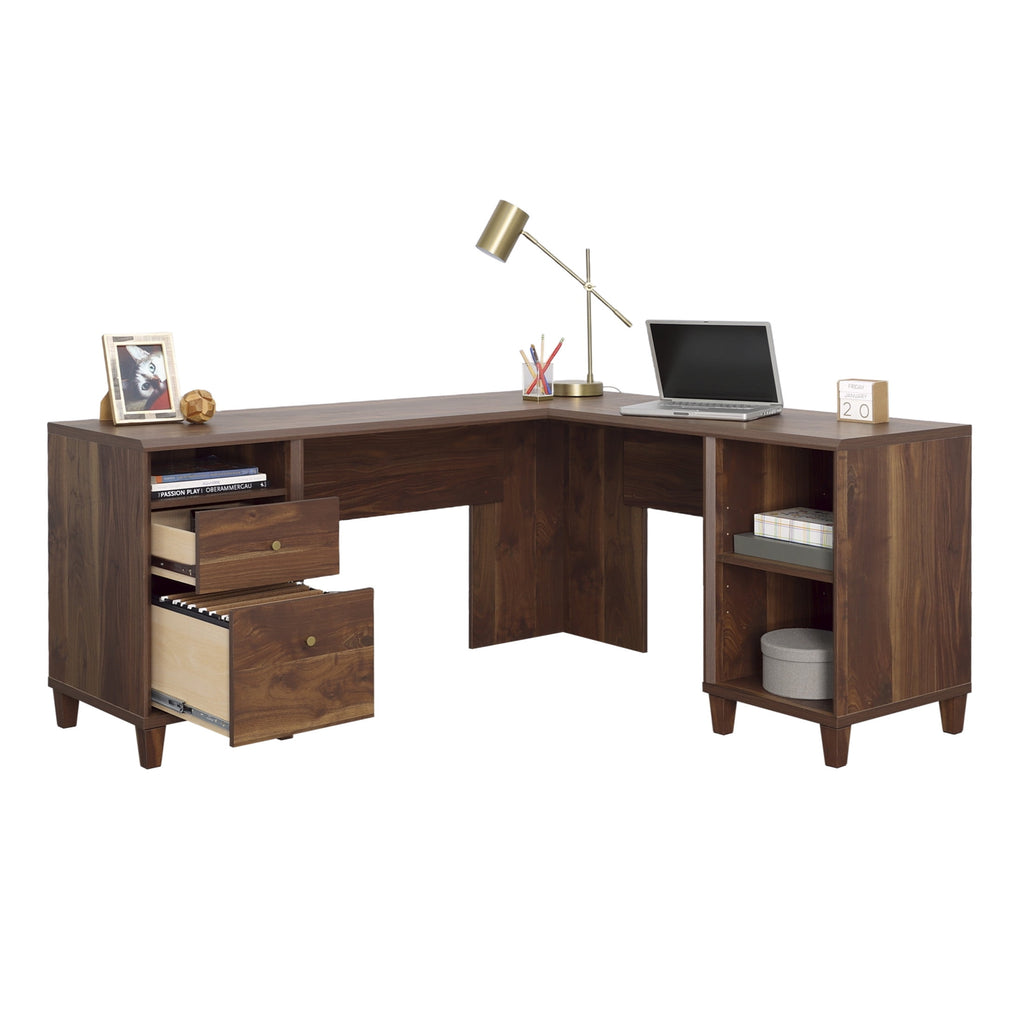 Sauder Willow Place L-Shaped Home Office Desk, Grand Walnut Finish
