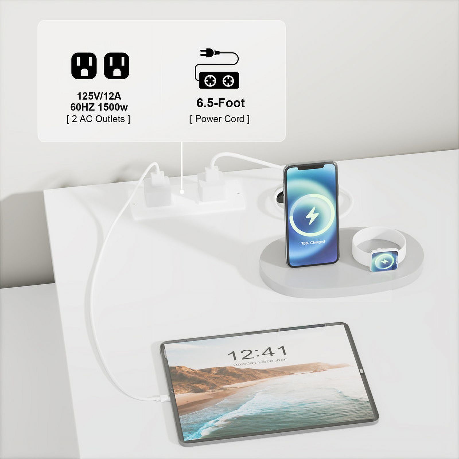 Furmax 55" L-Shaped Corner Computer Desk with File Cabinet, Power Outlet, Home Office Desk with 2 Drawers and 3 Storage Shelve, Workstation Executive Desk with Storage Shelf for Home Office, White