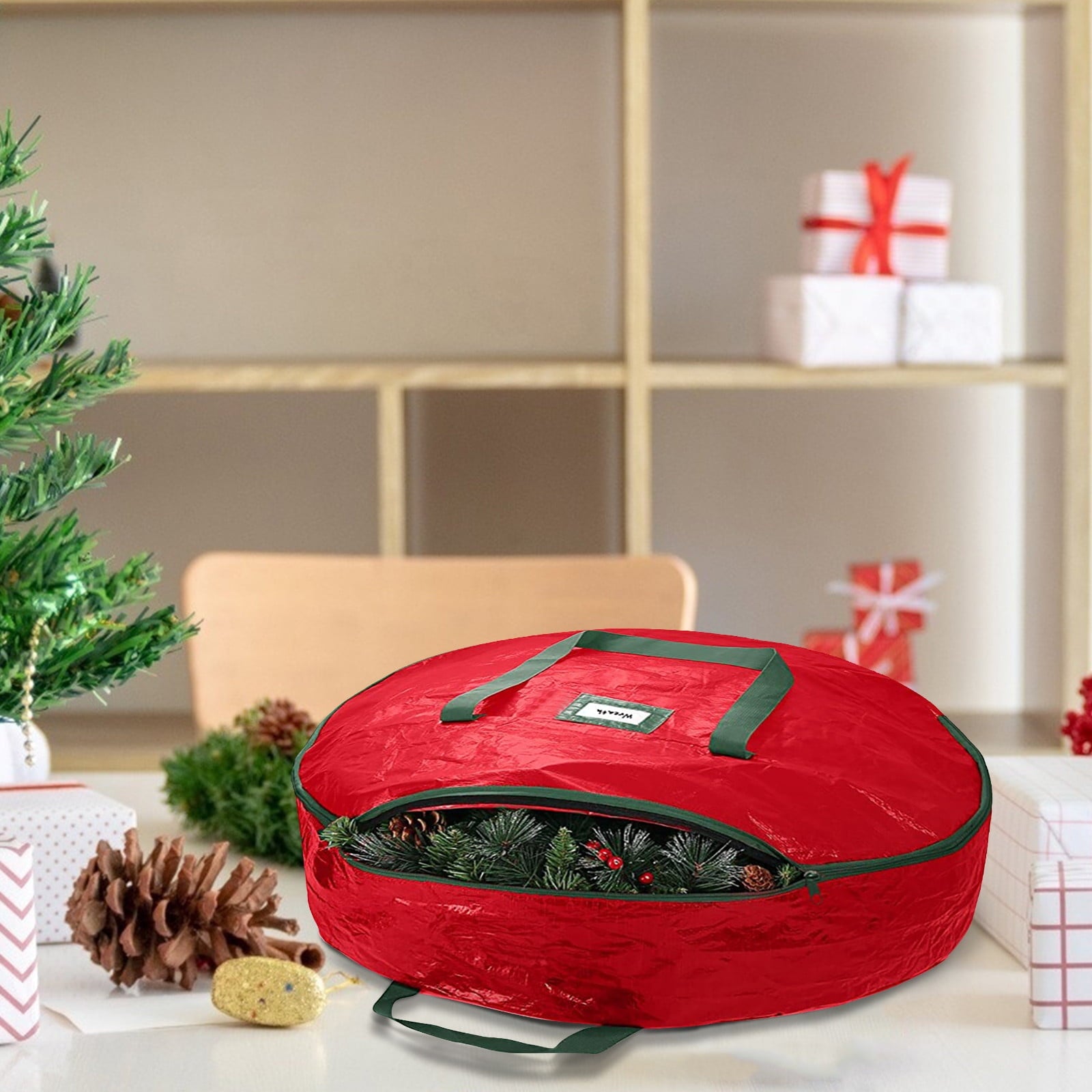 Christmas Wreath Storage Bag 30 Inch - 1 Pack Christmas Wreath Garland Storage Container with Dual Zipper & Handles, Wreath Storage Organizer Box Protect Xmas Ornaments Party Decorations