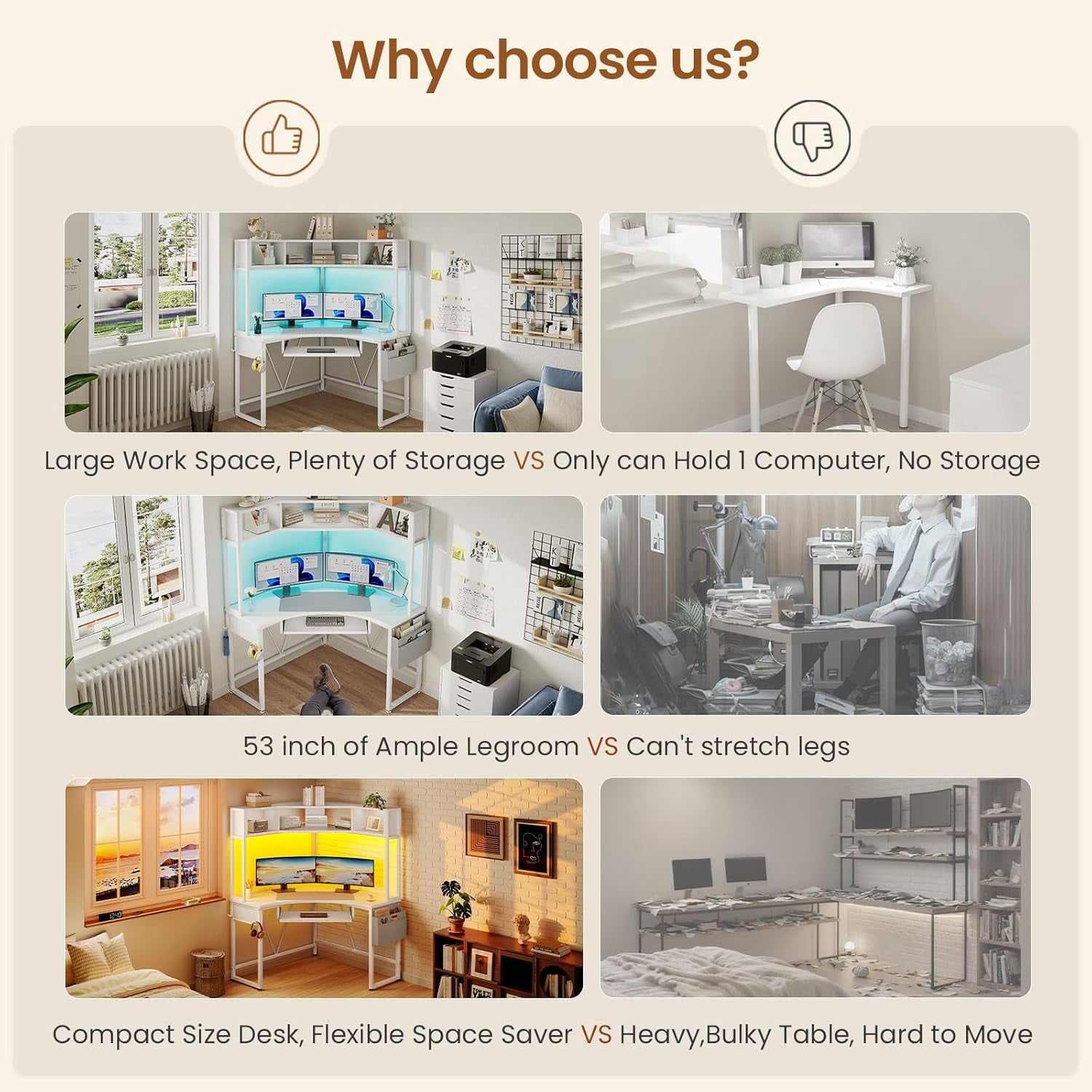 L Shaped Desk with Hutch & Keyboard Tray, Corner Computer Desk with Storage Bag for Home Office, Writing Study Desk