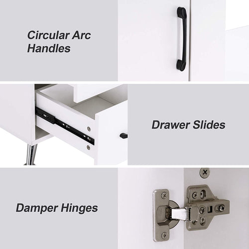 BarberPub Makeup Vanity Desk with Storage Drawer and Cabinet, Nail Desk with Glass Top