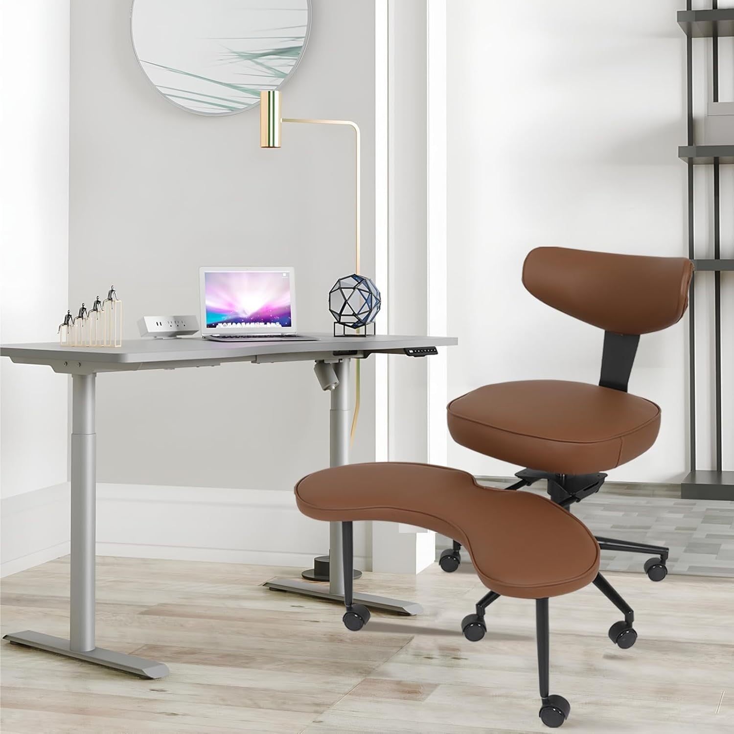 ELECWISH Meditation Chair, Criss Cross Chair with Wheels, ADHD Chair for Adults with Back Support, Kneeling Chair, Yoga Desk Chair, Brown