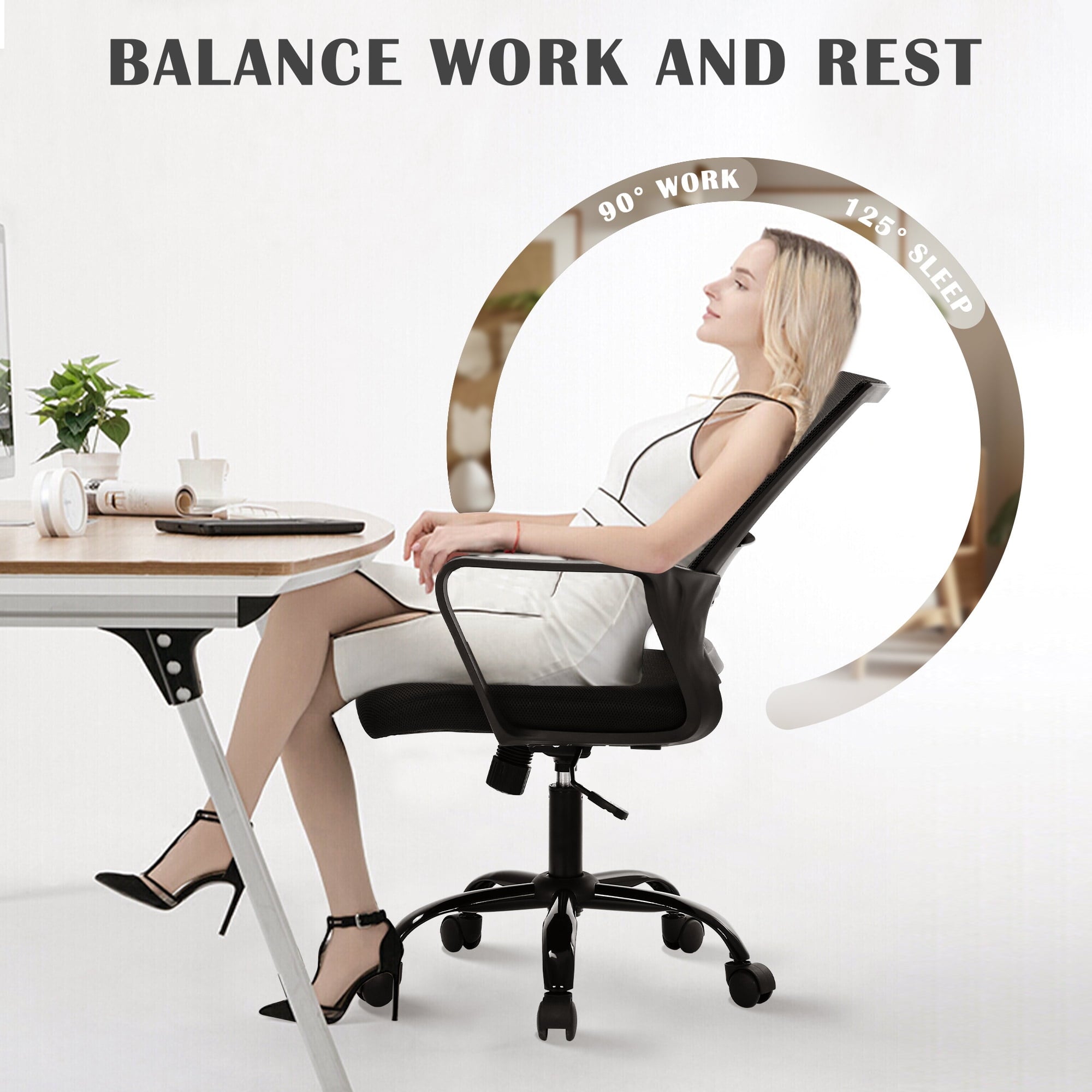 CL.HPAHKL Mesh Office Chair, Computer Desk Chair Backrest Hight Adjustable Comfortable Home Office Desk Chairs with Lumbar Support Armrest Swivel Rolling Chair for Men Women Task Chair