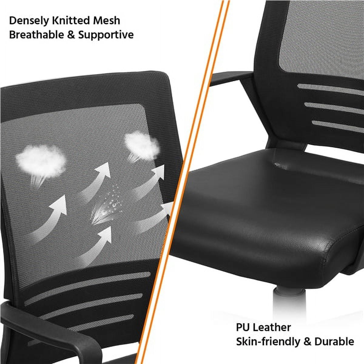 Yaheetech Swivel Mesh Office Chair with Leather Padded Seat and Armrests, Black