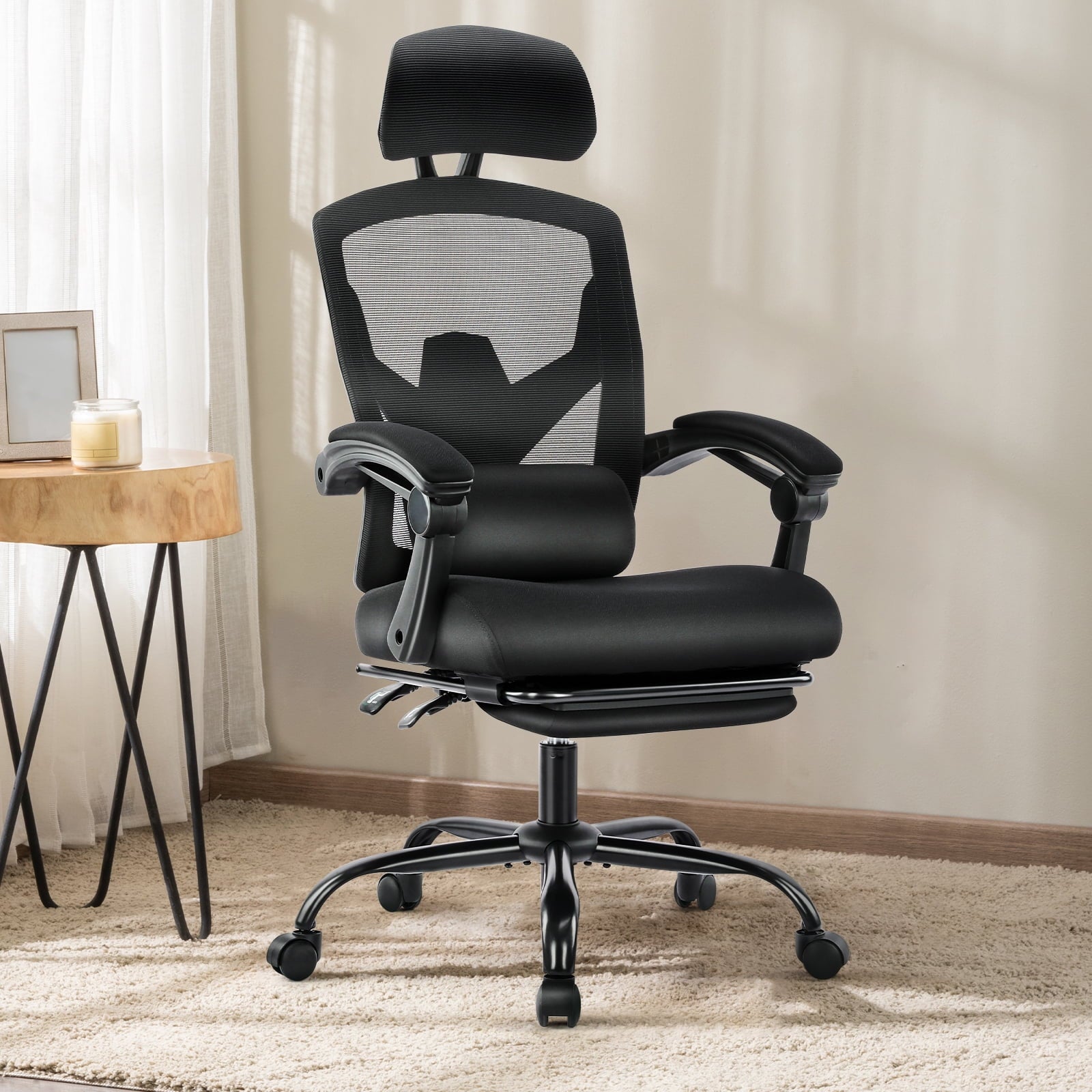Gianna High-Back Ergonomic Mesh Office Chair with Lumbar Support, Adjustable Headrest, Footrest, and Padded Armrests for Maximum Comfort, Black