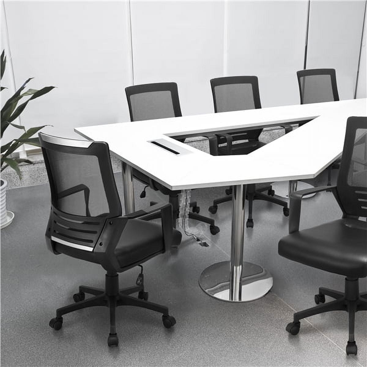 Yaheetech Swivel Mesh Office Chair with Leather Padded Seat and Armrests, Black