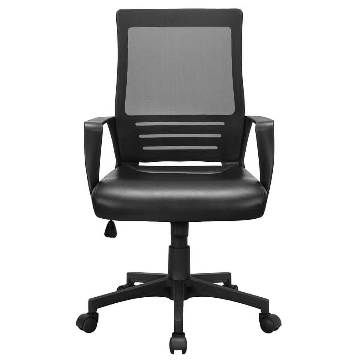 Yaheetech Swivel Mesh Office Chair with Leather Padded Seat and Armrests, Black