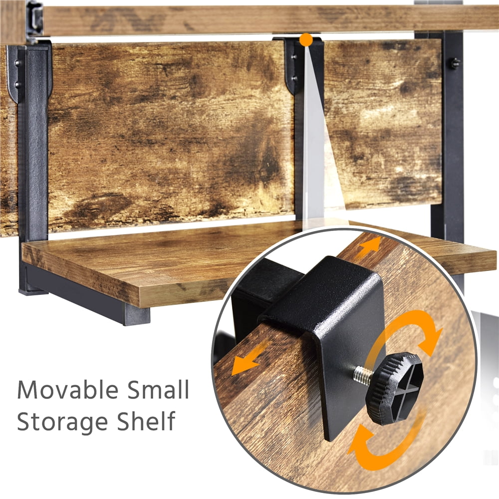 Topeakmart 2 Tiers Rolling Computer Desk with Printer Shelf and Keyboard Tray for Home Office, Rustic Brown