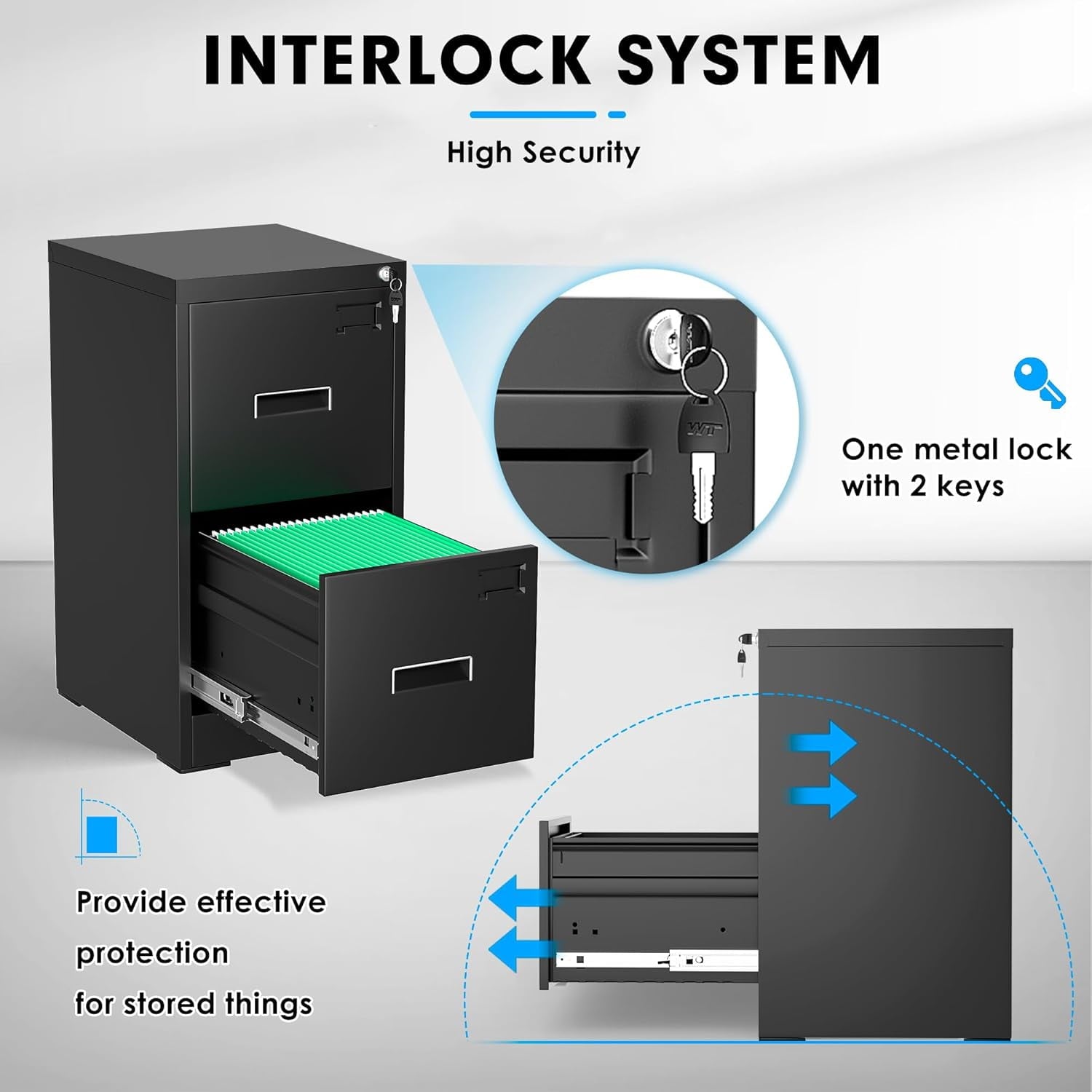 SOLAURA  18" Deep 2 Drawer Letter Width Vertical File Cabinet, Black