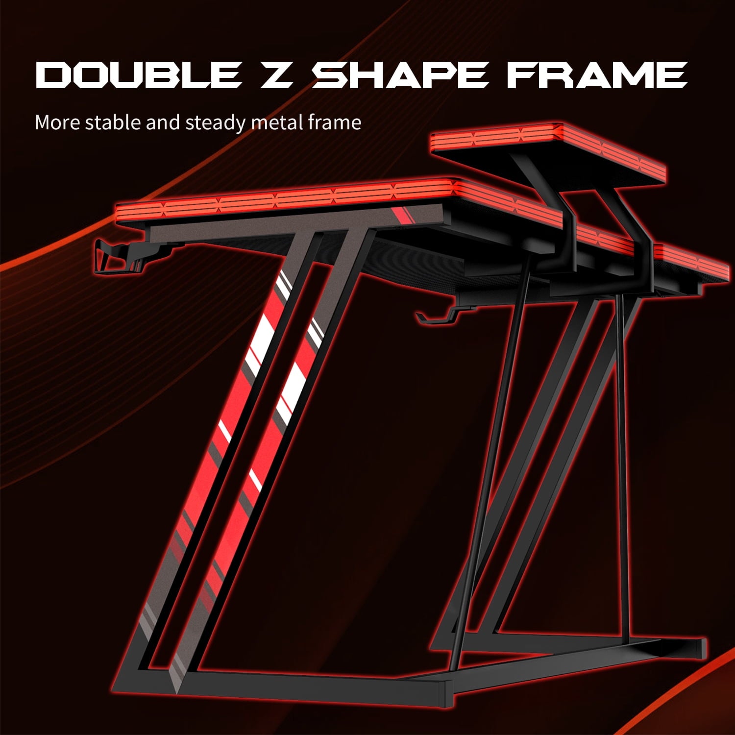 LACOO 47.2-Inch Gaming Desk Home Office Desk Modern Style Writing Table with Cup Holder Headphone Hook, Black