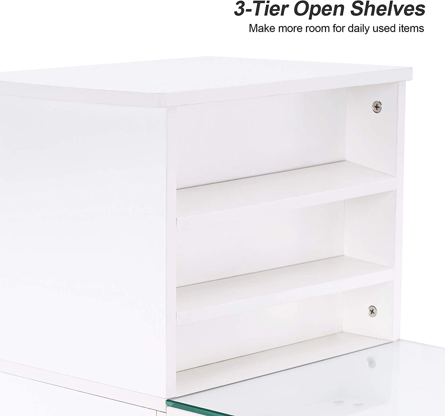 BarberPub Makeup Vanity Desk with Storage Drawer and Cabinet, Nail Desk with Glass Top