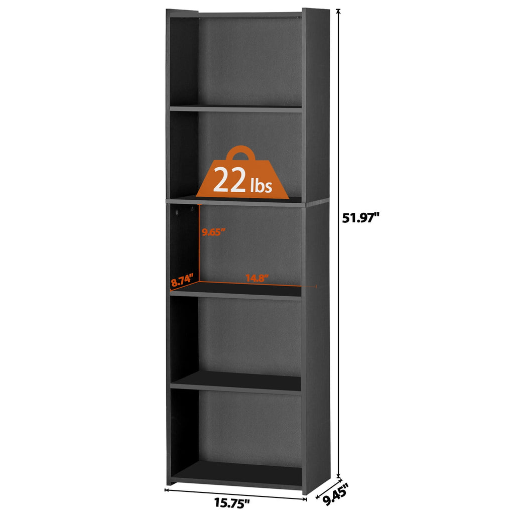 ZENSTYLE 5 Tier Bookcase Bookshelf Storage Wall Shelf Organizer Display Stand Home Office Black