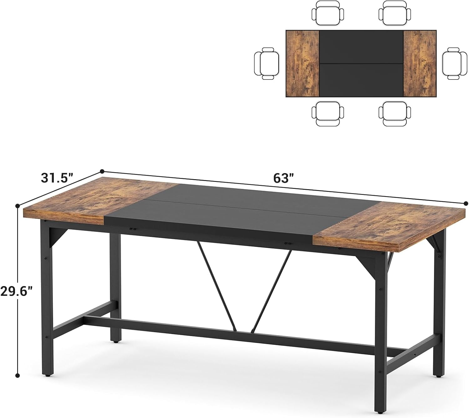 Homieasy 63 Inch Computer Desk, Sturdy Large Office Desk, Premium 2 Person Long Desks, Super Thick Study Writing Gaming Table, Modern Computer Table, Easy to Assemble, Rustic Brown