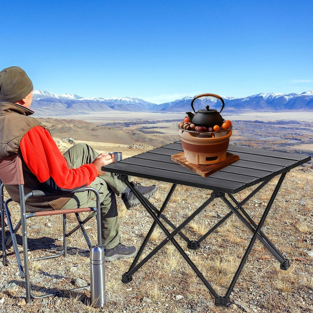 Oneshit Outdoor iron tabletop folding table Iron tabletop portable roller shutter table with large capacity storage bag Outdoor mini folding table suitable for camping Spring Clearance