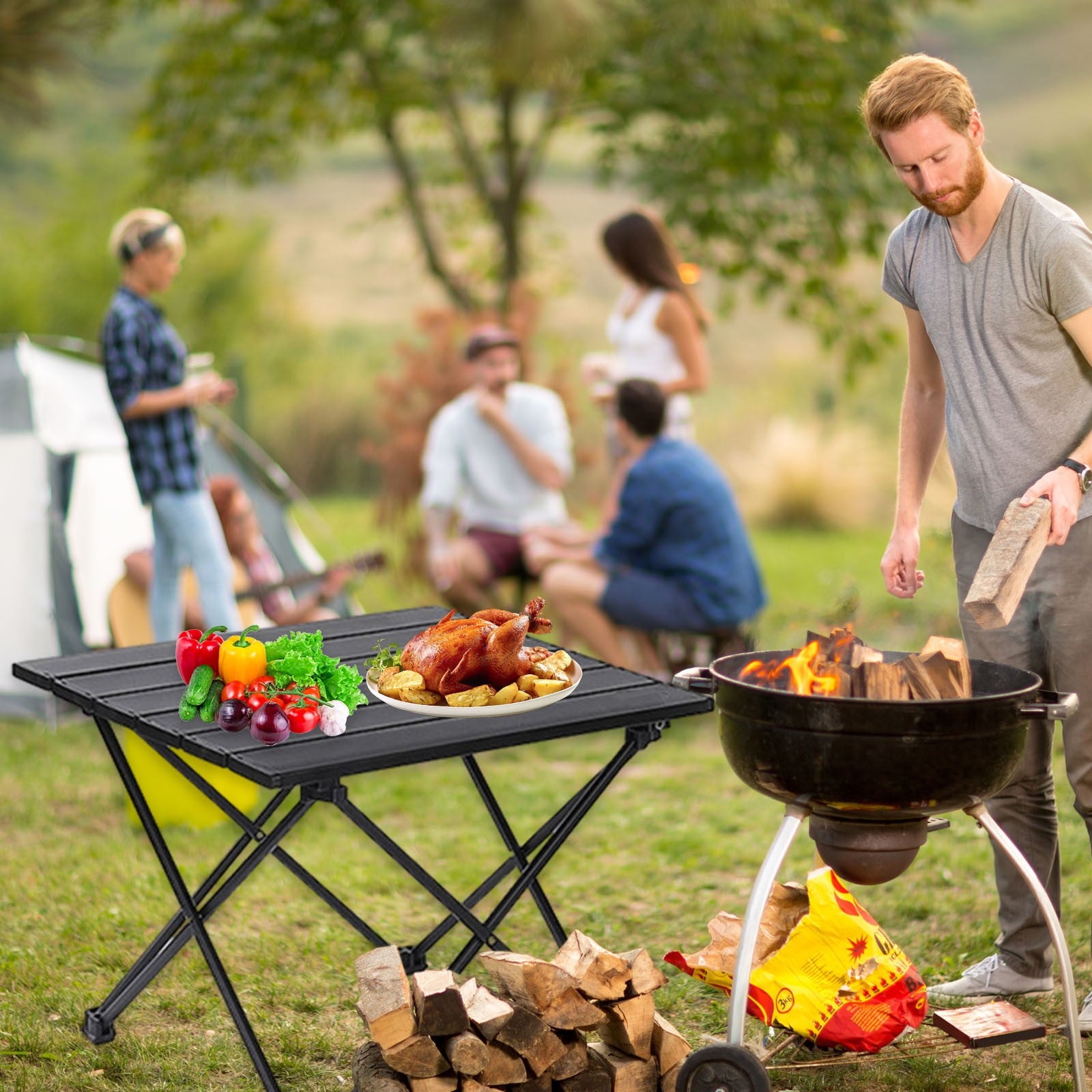 Oneshit Outdoor iron tabletop folding table Iron tabletop portable roller shutter table with large capacity storage bag Outdoor mini folding table suitable for camping Spring Clearance