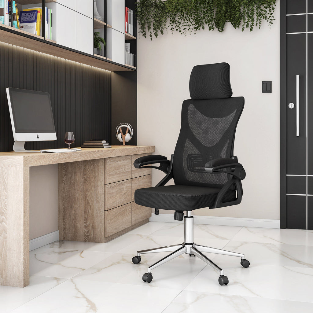 Techni Mobili Essential Ergonomic Office Chair with Lumbar Support & Adjustable Headrest, Black RTA-3263C-BK