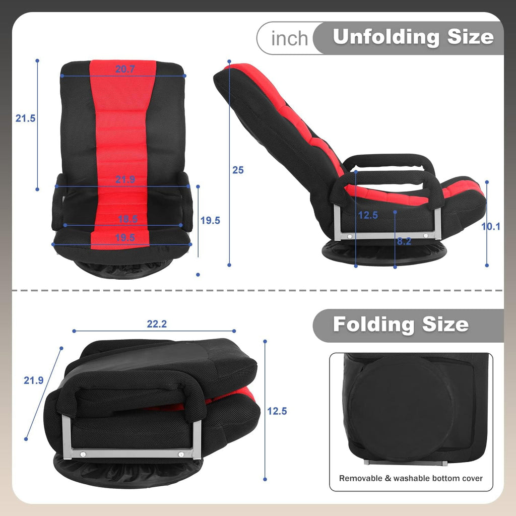 YRLLENSDAN 360°Swivel Kids and Adults Sponge Floor Chair with Back Support, Red