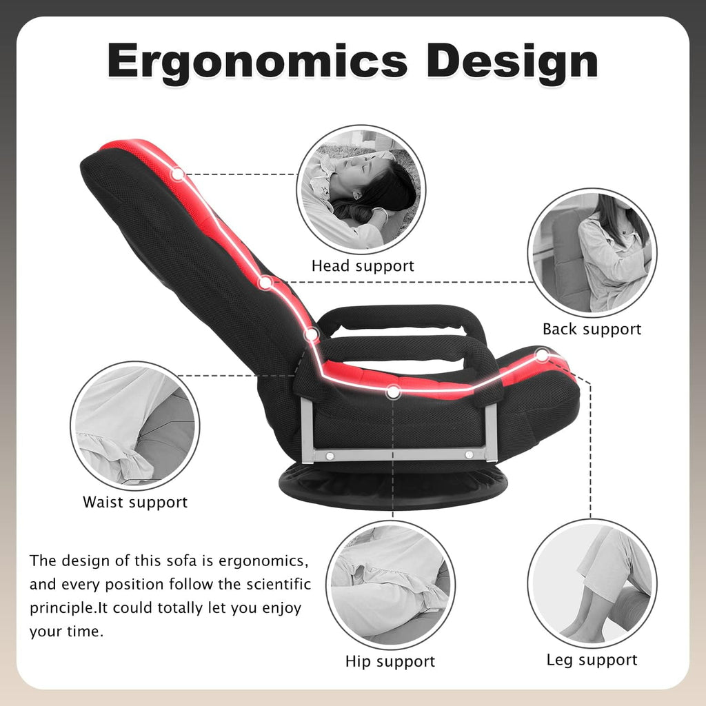 YRLLENSDAN 360°Swivel Kids and Adults Sponge Floor Chair with Back Support, Red