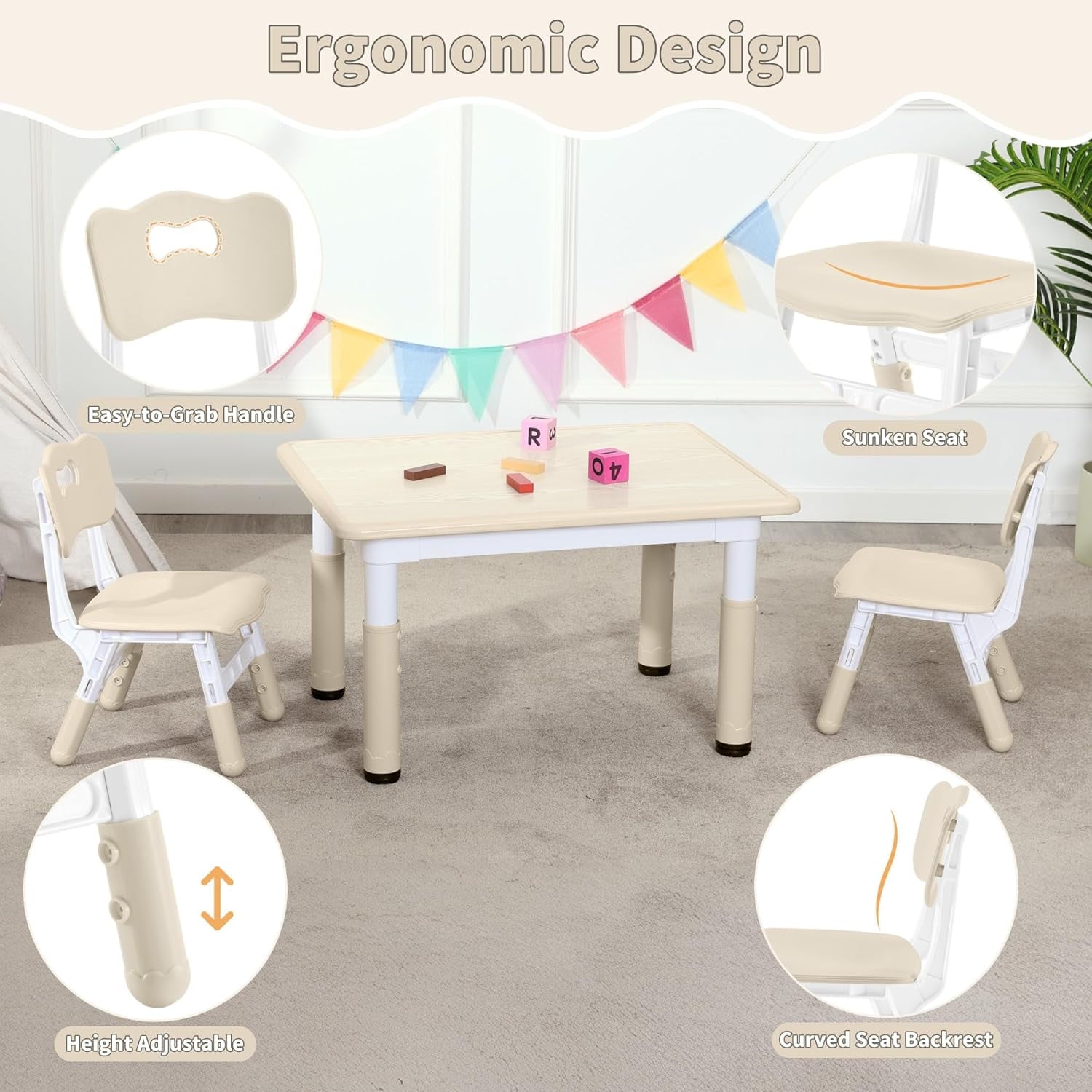 Adjustable Toddler 2 Chairs Set, 3 Level Adjustable Children’s Chair for Age2-8, Durable and Lightweight, Maximum Load-Bearing 180LBS, Plastic Kids Chairs for Classroom/Daycare/Home