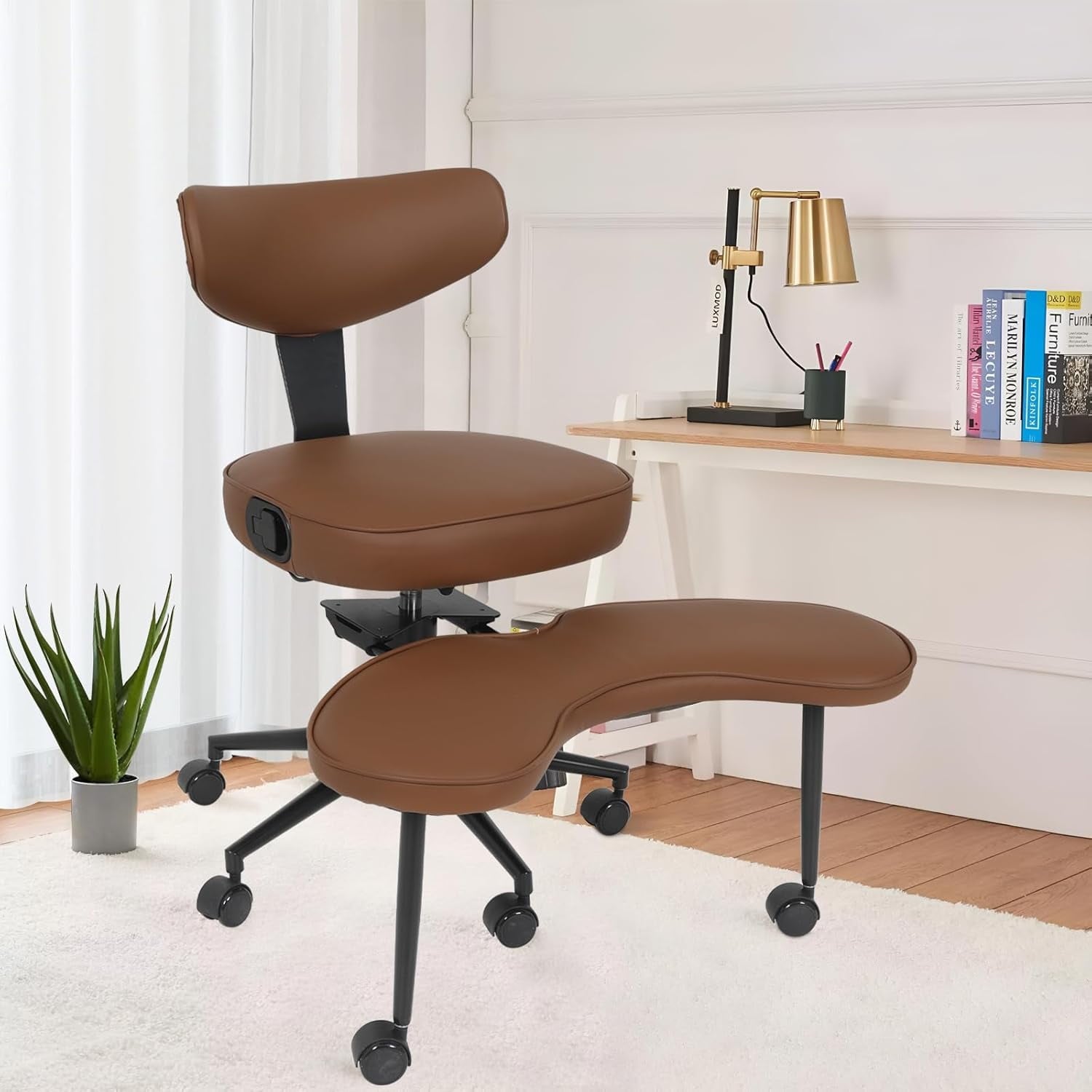 ELECWISH Meditation Chair, Criss Cross Chair with Wheels, ADHD Chair for Adults with Back Support, Kneeling Chair, Yoga Desk Chair, Brown