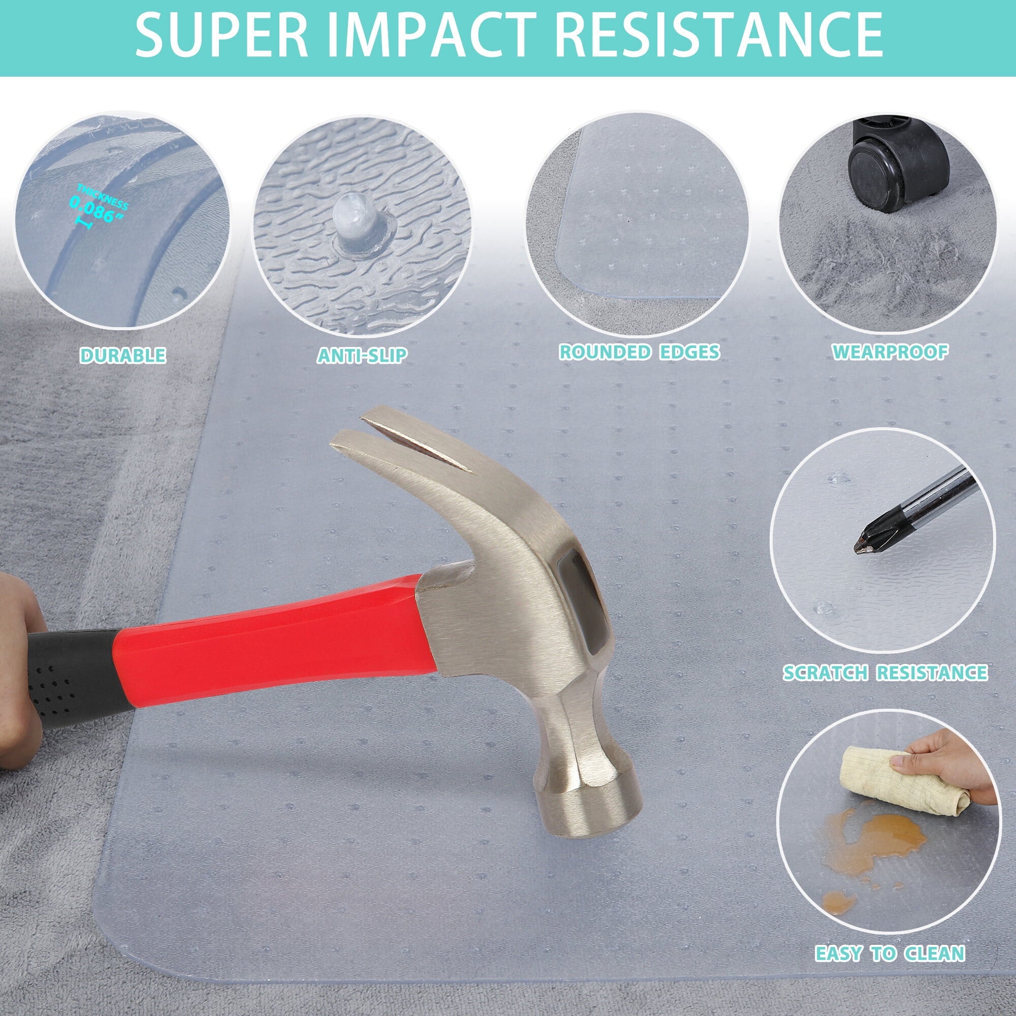 ZenSports 46"W x 60"L Clear PVC Chair Mat Office Mat for Carpet W/Cleats, Phthalate Free