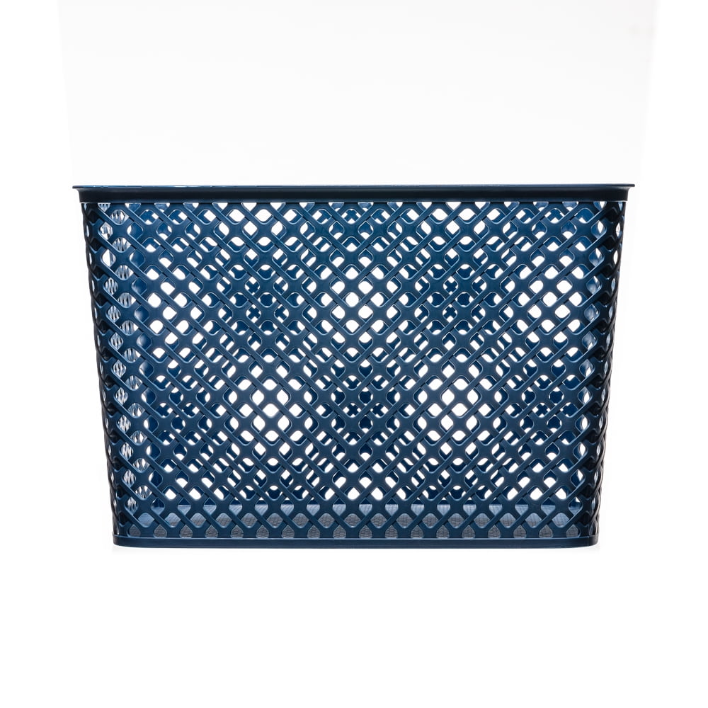 Mainstays Extra Large Decorative Plastic Storage Basket W/Lid, Blue Cove