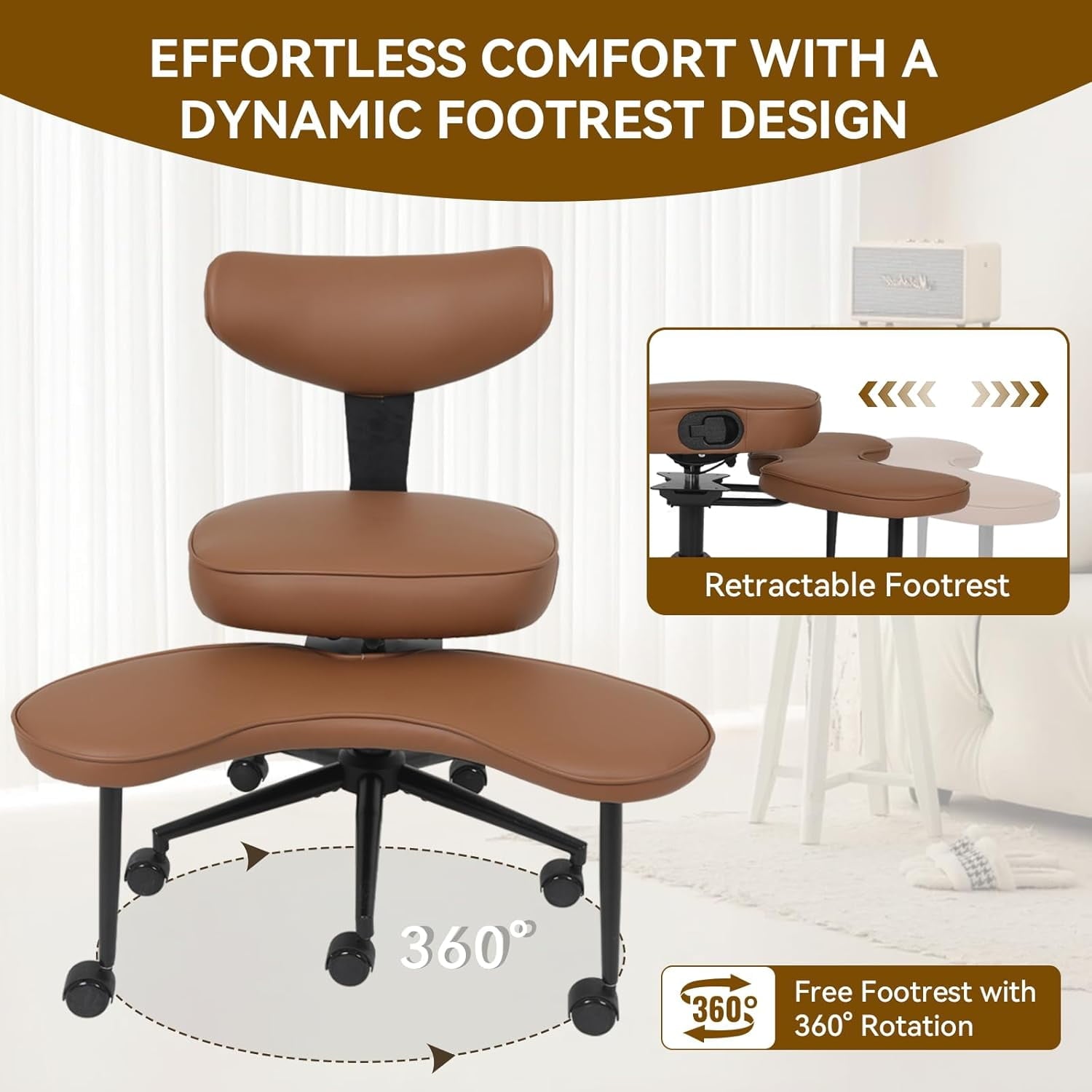 ELECWISH Meditation Chair, Criss Cross Chair with Wheels, ADHD Chair for Adults with Back Support, Kneeling Chair, Yoga Desk Chair, Brown