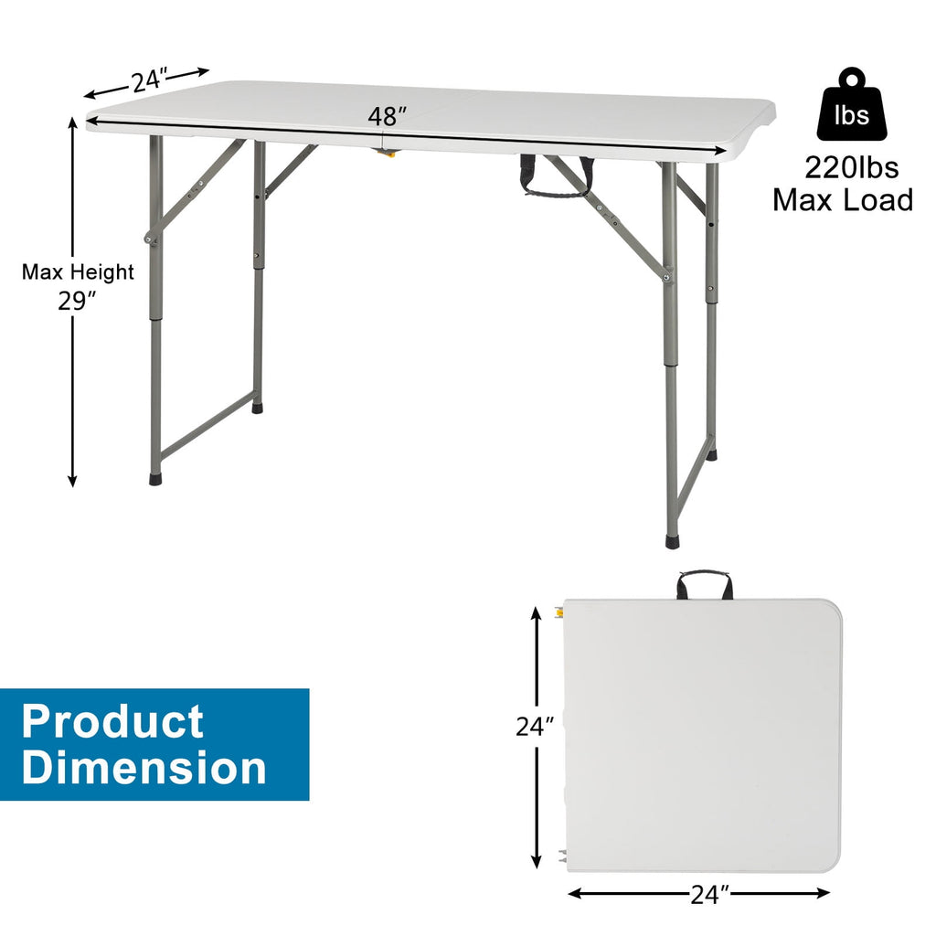 SamyoHome 4' Plastic Folding Rectangular Card Table, White, Table for Indoor Outdoor, White