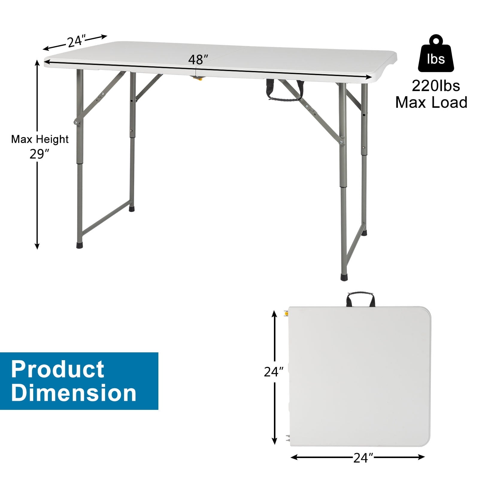 SamyoHome 4' Plastic Folding Rectangular Card Table, White, Table for Indoor Outdoor, White