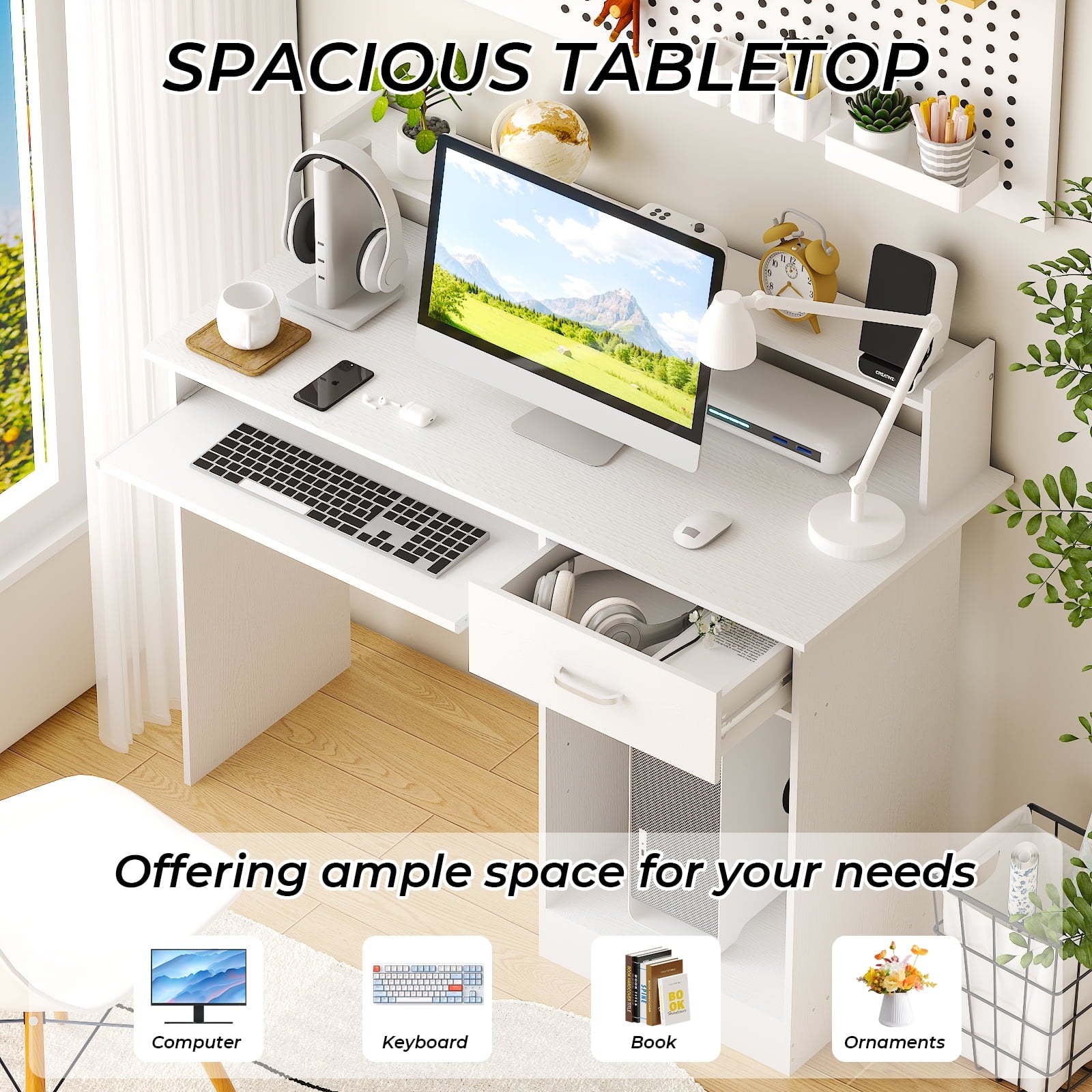 Ktaxon Computer Desk Home Office Workstation Laptop Table Drawer Shelf Furniture White