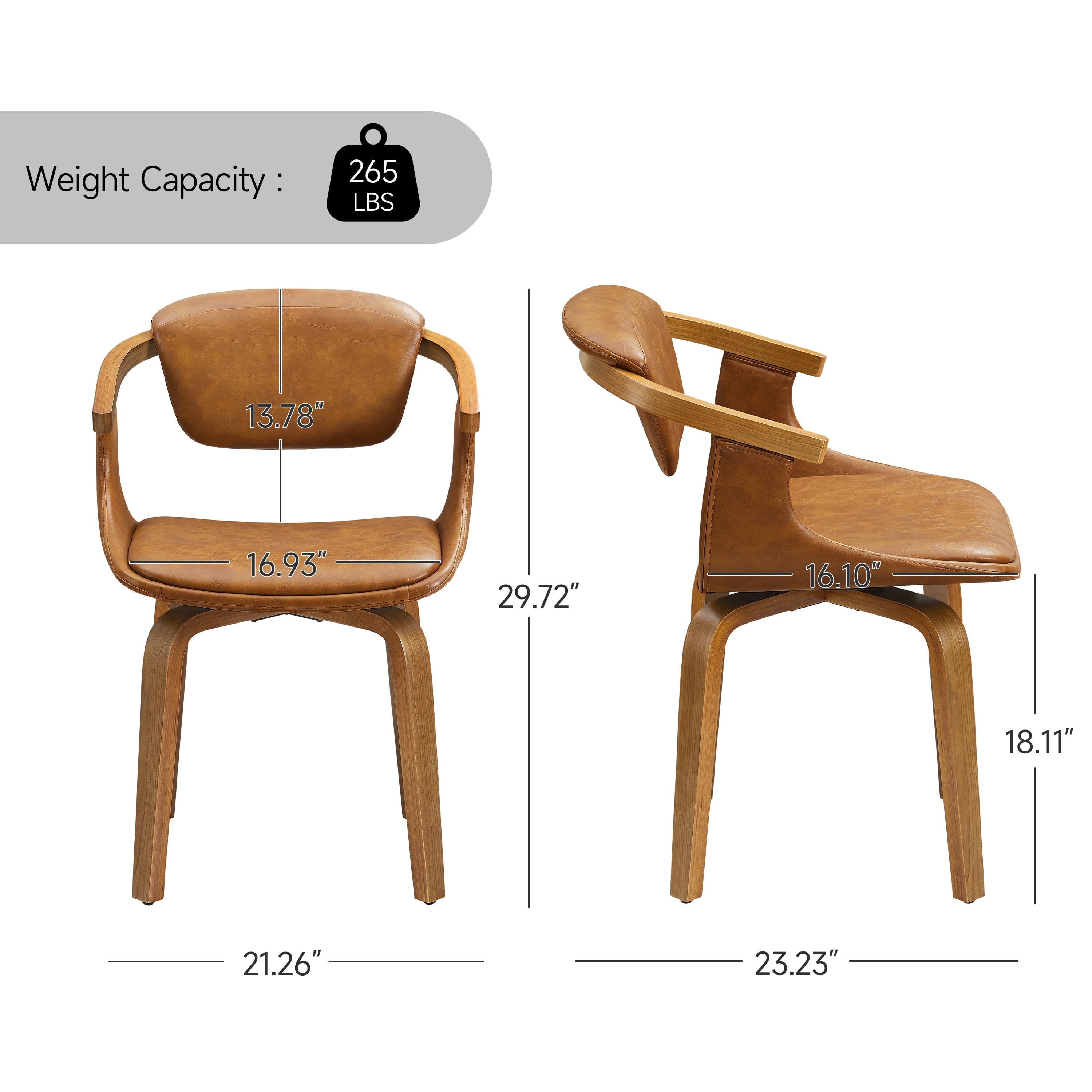 Art Leon Office Chair, Faux Leather Swivel Desk Chair with Wood Legs, Brown