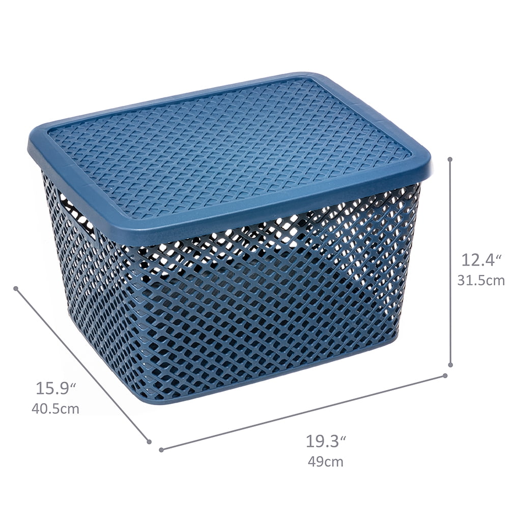 Mainstays Extra Large Decorative Plastic Storage Basket W/Lid, Blue Cove