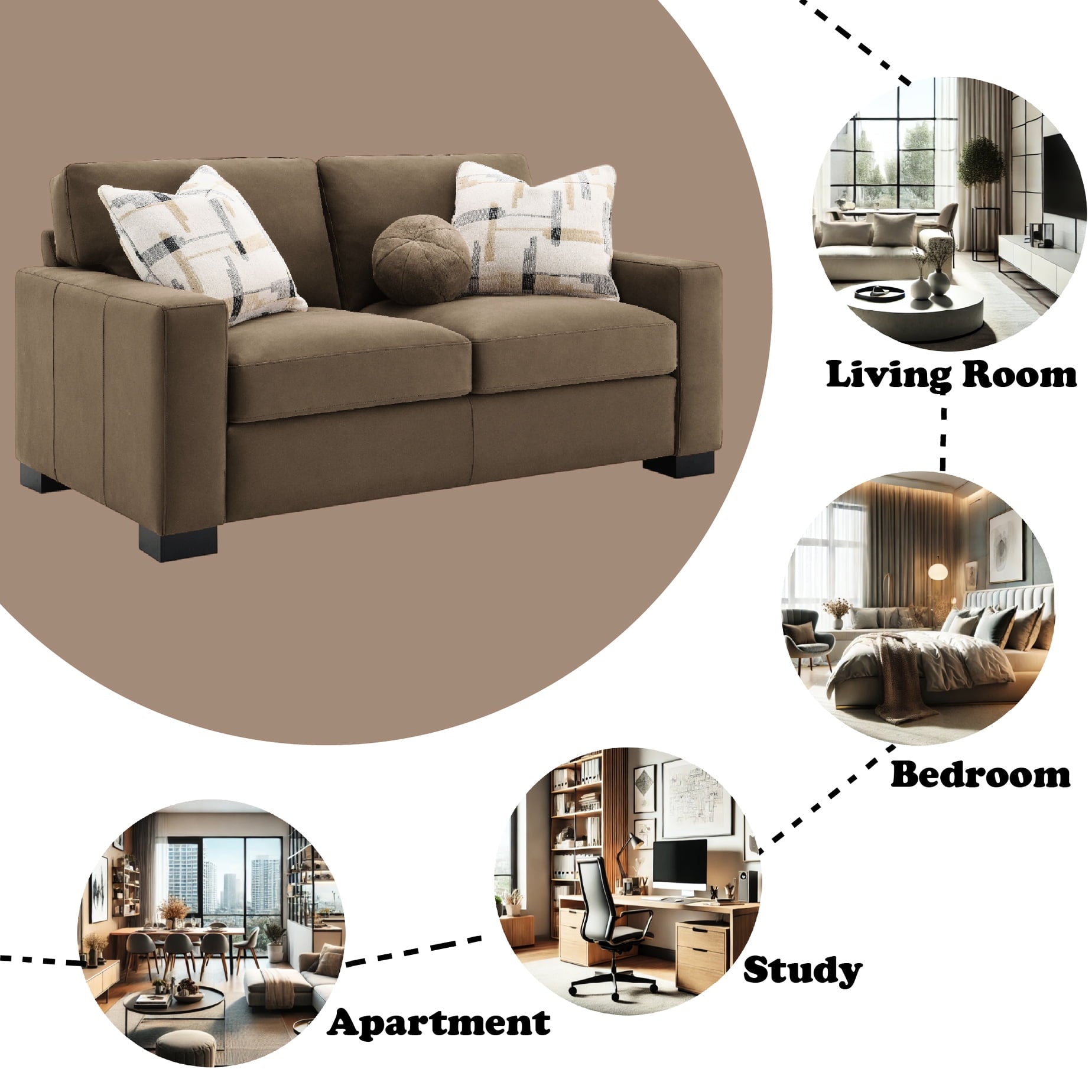 In Brown Suede, Plywood Construction, 3 Pillows, 18" Back Height, 39.64 In. Depth, Wooden Frame Suede Fabric With Pocket Coil Seat, 53" Seat Width, 106.39 Lb Weight,