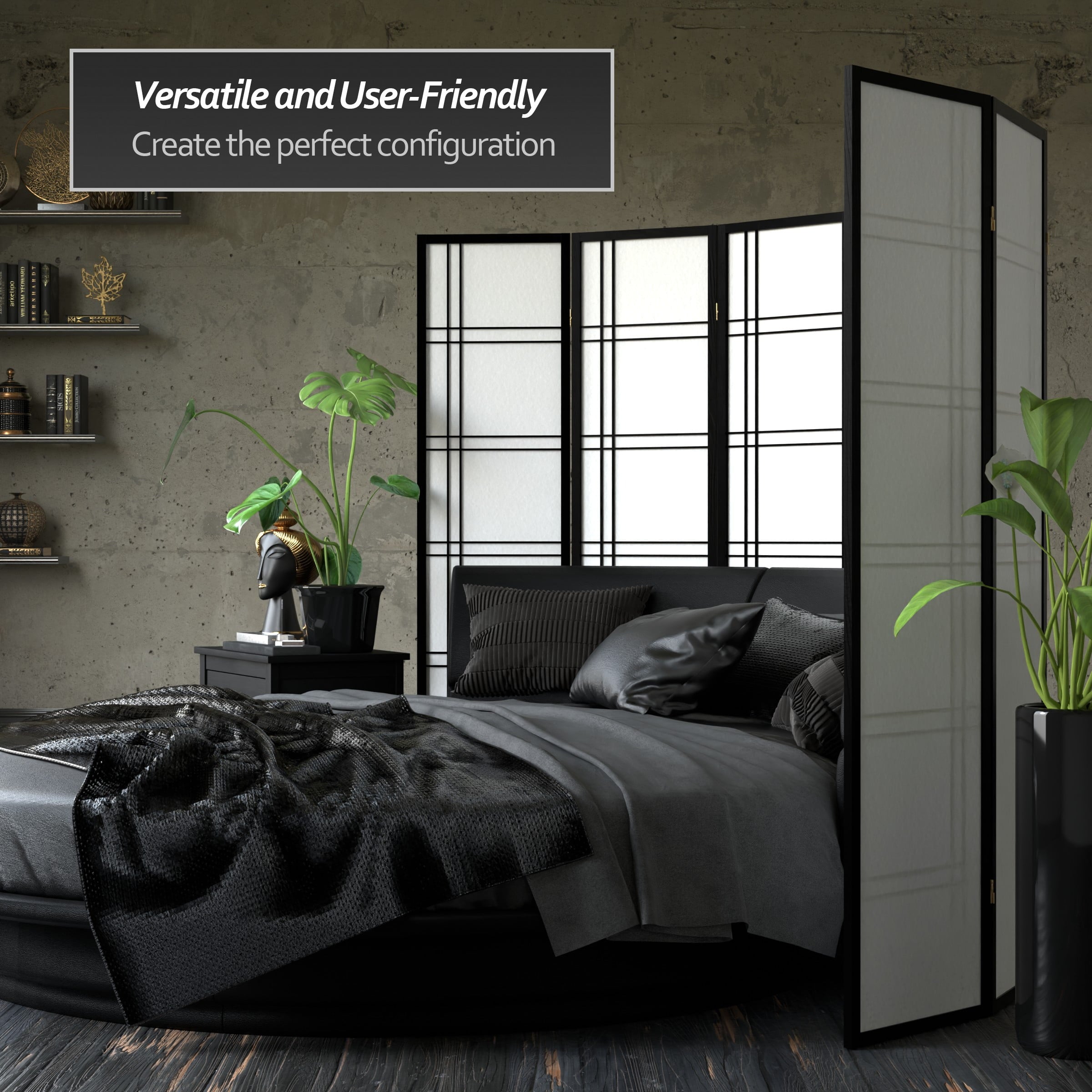 Red Lantern 6 ft. Tall Double Cross Shoji Screen - Black - 3 Panels