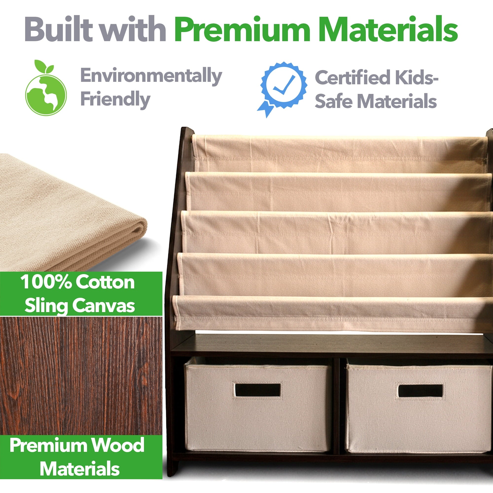 WonkaWoo Kids Sling Wooden Bookshelf for Toddlers and Small Children