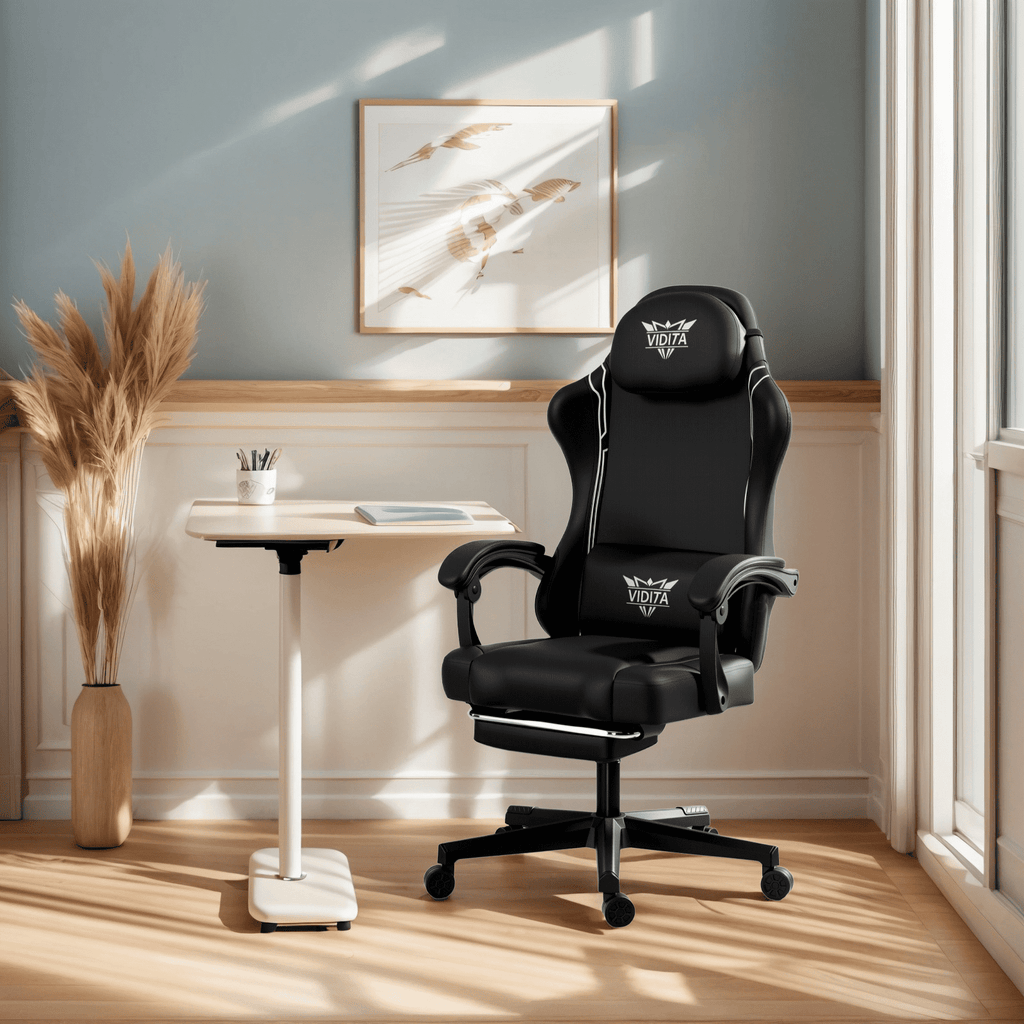 Alvantor Gaming Chair with Footrest & Massage, High Back PU Leather, Black/Blue/Red