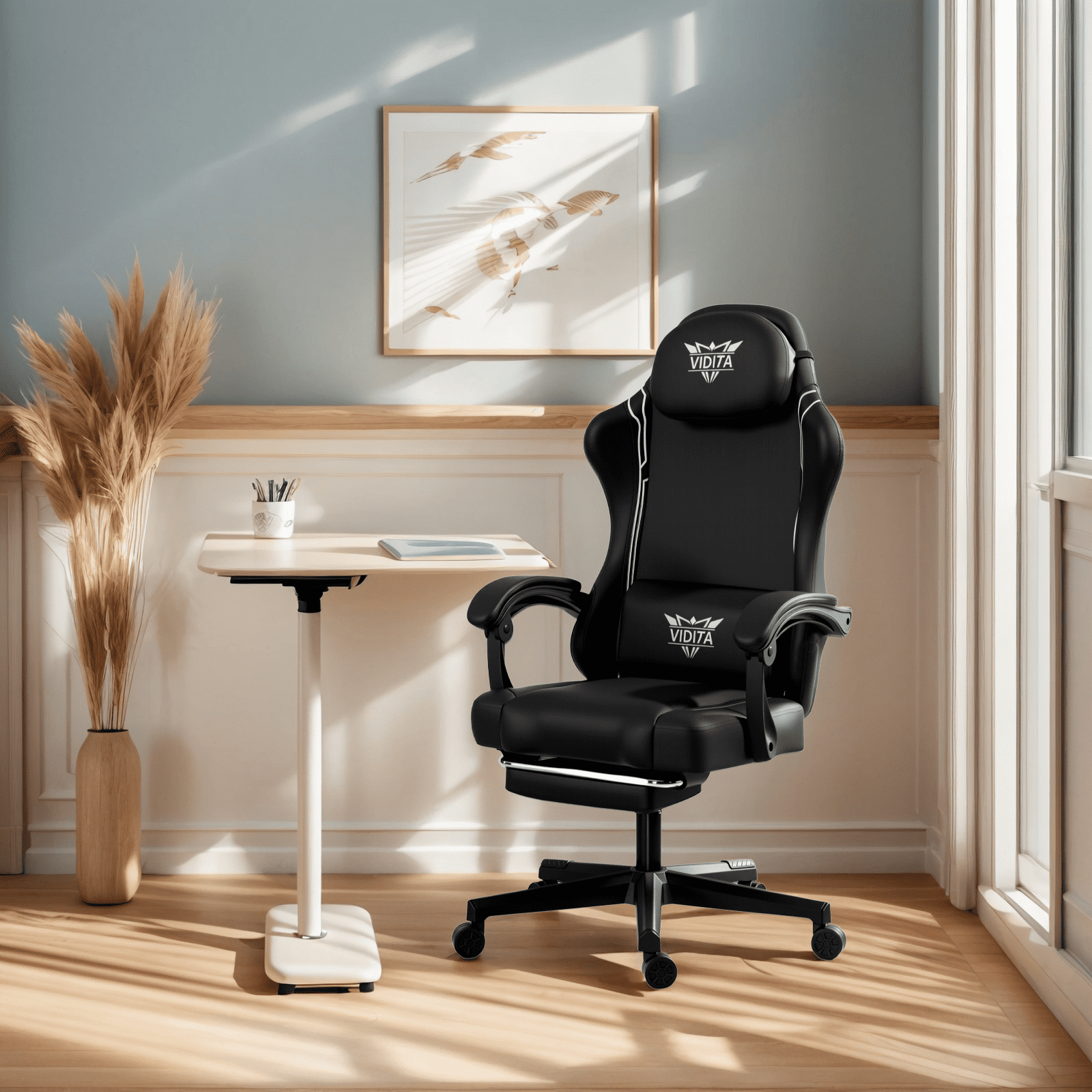 Alvantor Gaming Chair with Footrest & Massage, High Back PU Leather, Black/Blue/Red