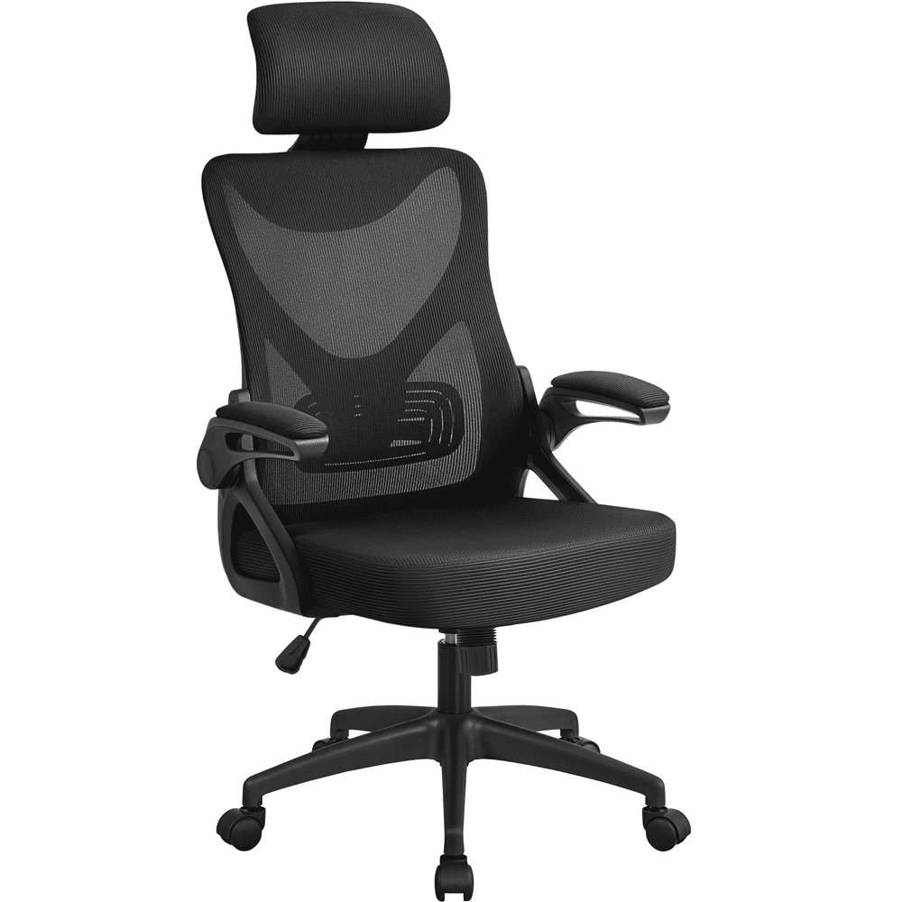 Alden Design High Back Ergonomic Mesh Office Chair with Adjustable Padded Headrest, White/Black