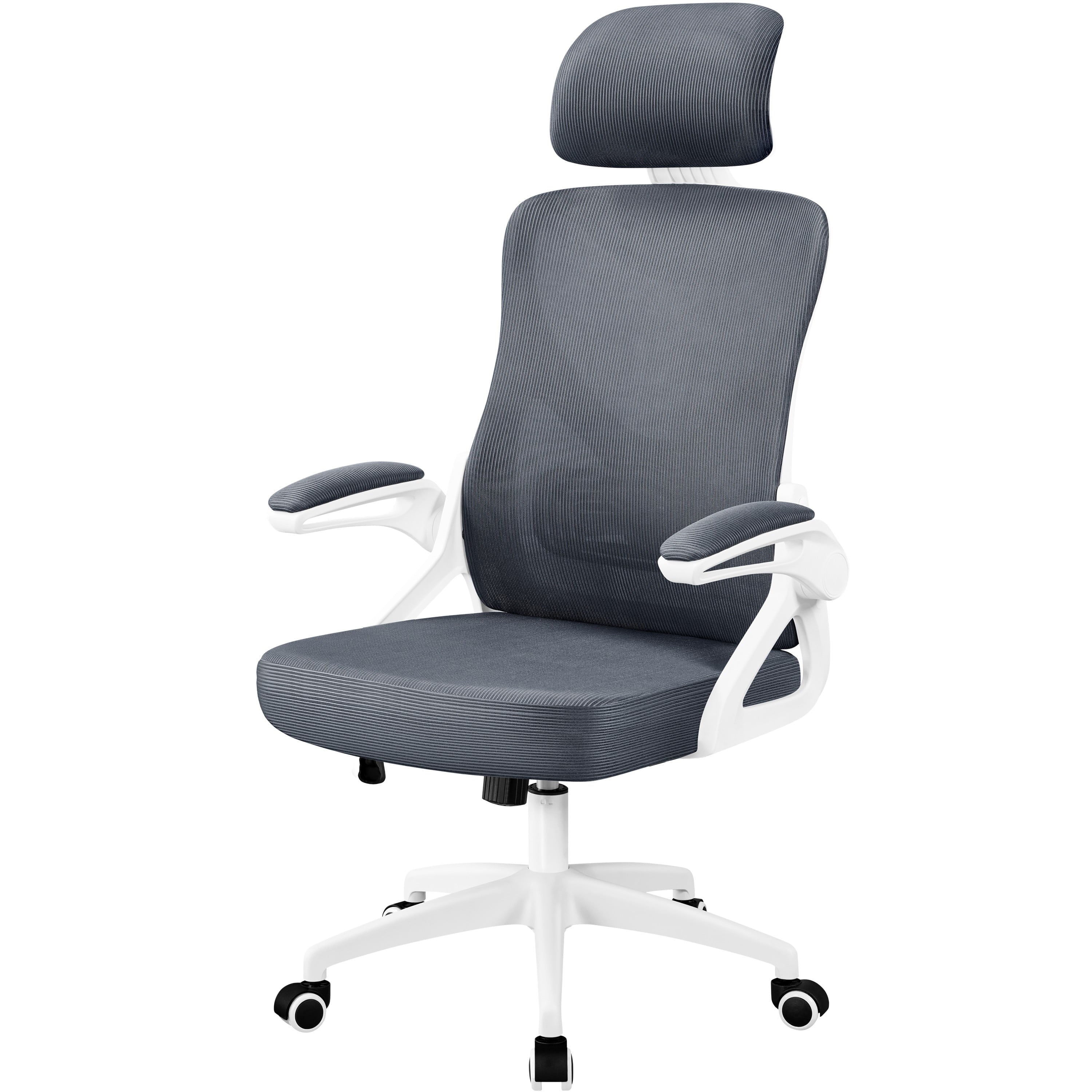 Alden Design High Back Ergonomic Mesh Office Chair with Adjustable Padded Headrest, White/Black